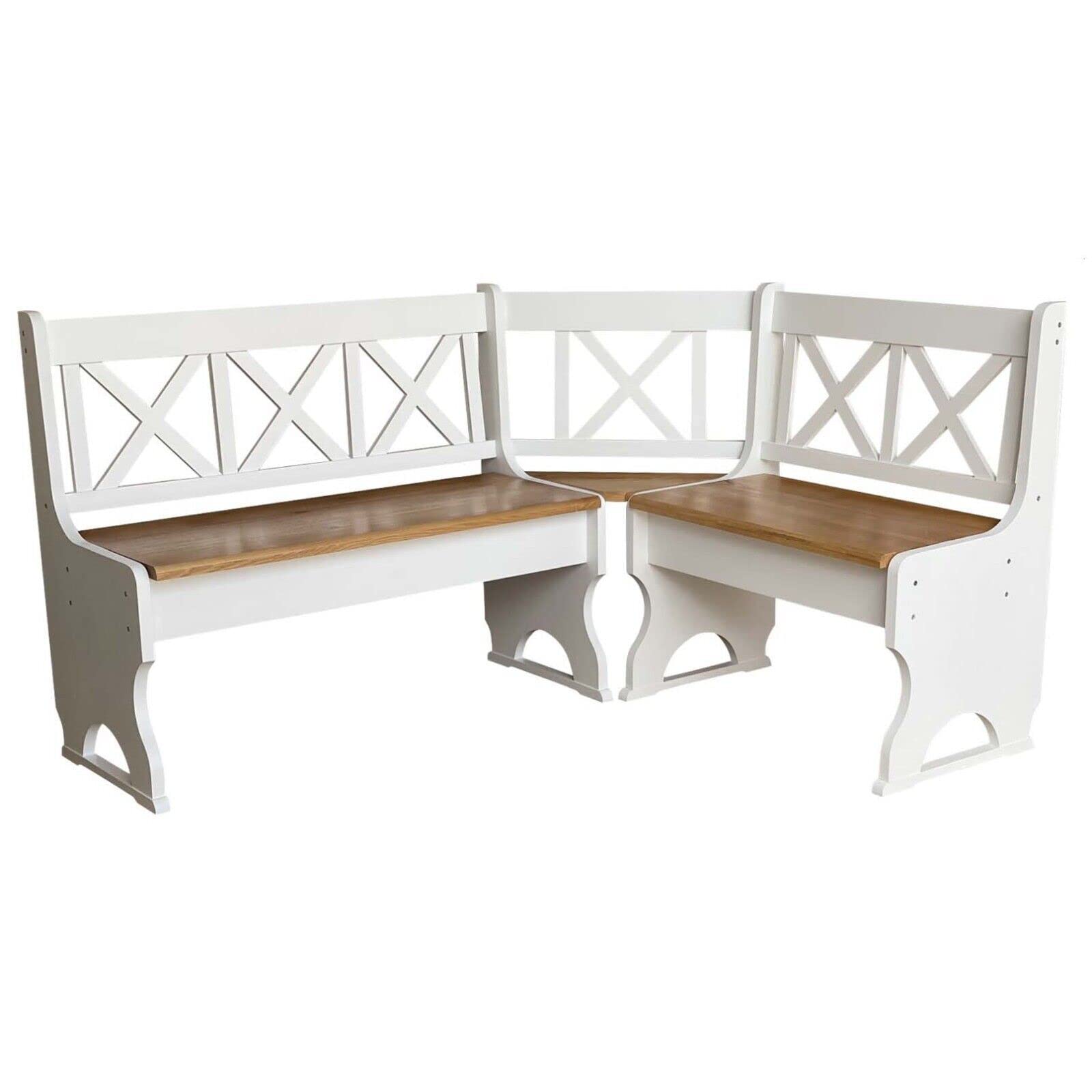 k koma Pino - Panchina angolare in legno massiccio, colore: Bianco/Alder (120 x 150)