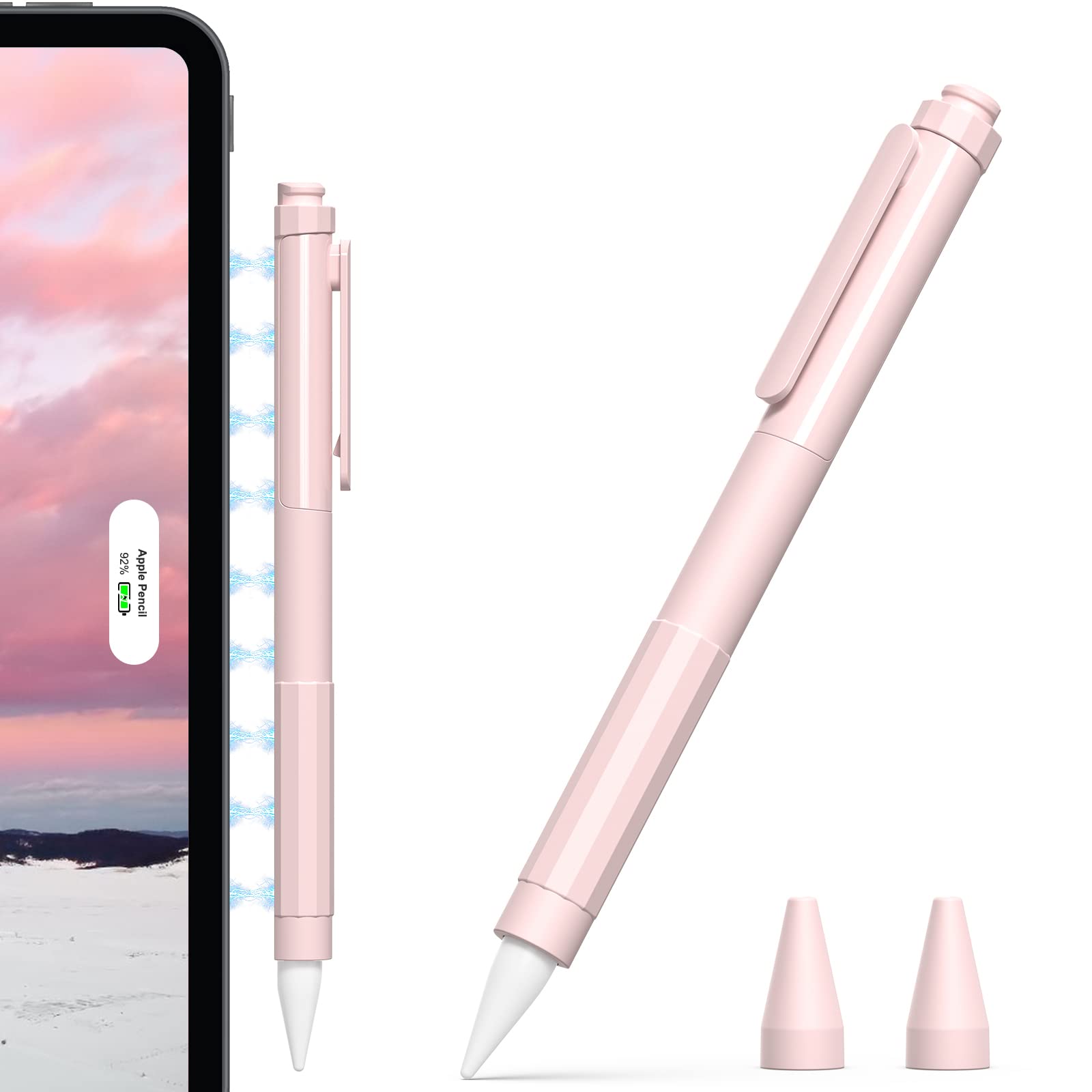 Pencil Cover Compatible with Apple Pencil 2nd Gen, Soft TPE Material, Anti-Slip Grip, Integrated Clip, Stylus Holder for iPad Pro 12.9, Drawing, Note-taking, Creative Tasks