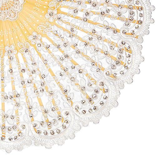 BABEYOND Lace Hand Fan Non-Foldable Vintage Bridal Handheld Fans with Rhinestone and Embroidered for Wedding Decoration Dancing Party (E-white) by BABEYOND - Image 4