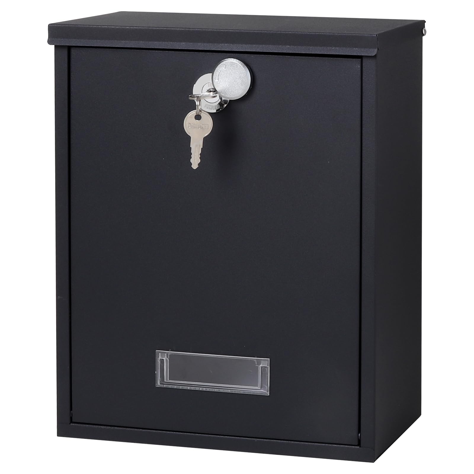Jssmst Locking Mailbox Wall Mount Key Lock Drop Box Large Capacity with Galvanized Steel Cover and Rust-Proof Metal Post Box, Black Matt, SM-0702LK,Medium