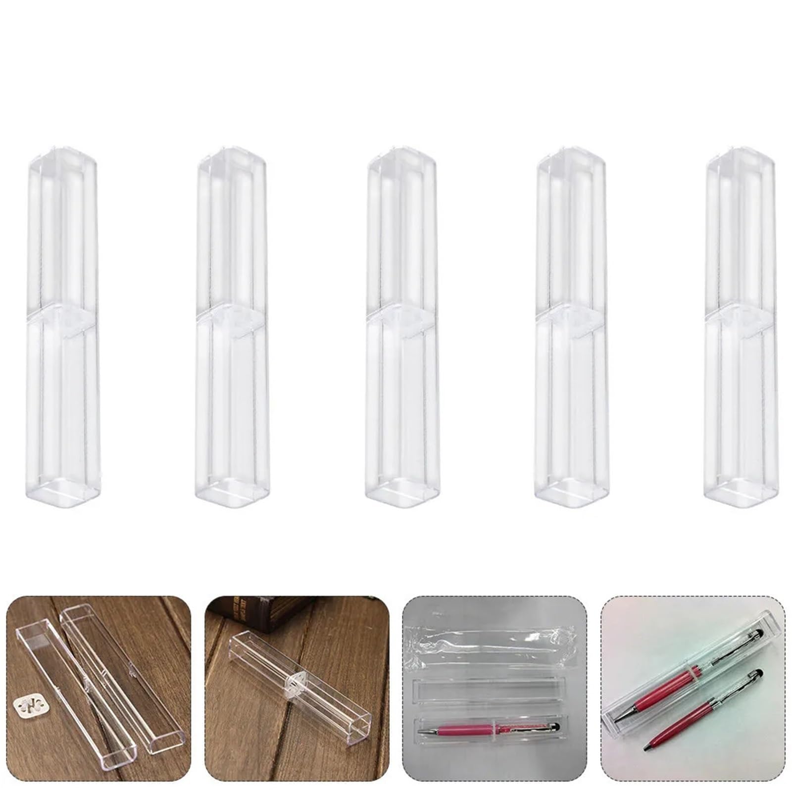 Lot de 20 boîtes à stylos en plastique avec couvercle transparent