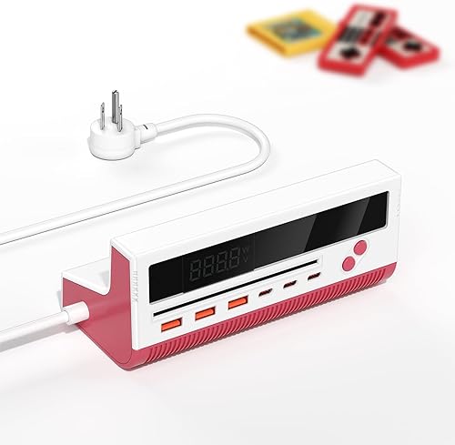 Tira de alimentación FC Retro Style 10 en 1 con 4 salidas de CA y 6 puertos USB (3 USB-C), carga rápida PD de 20 W, protección múltiple, certificado