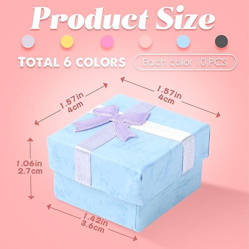 Miniatura 2 de Yinkin Juego de 120 cajas de regalo de anillo de cartón con lazo cuadrado de colores surtidos, caja de regalo pequeña dura para aretes, caja de