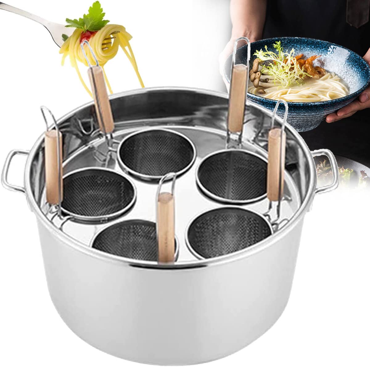 Olla para Pasta - Olla de Acero Inoxidable para cocinar Pasta con Cesta coladora, Acero Inoxidable, Juego para cocinar albóndigas de Verduras, para la Cocina del hogar.