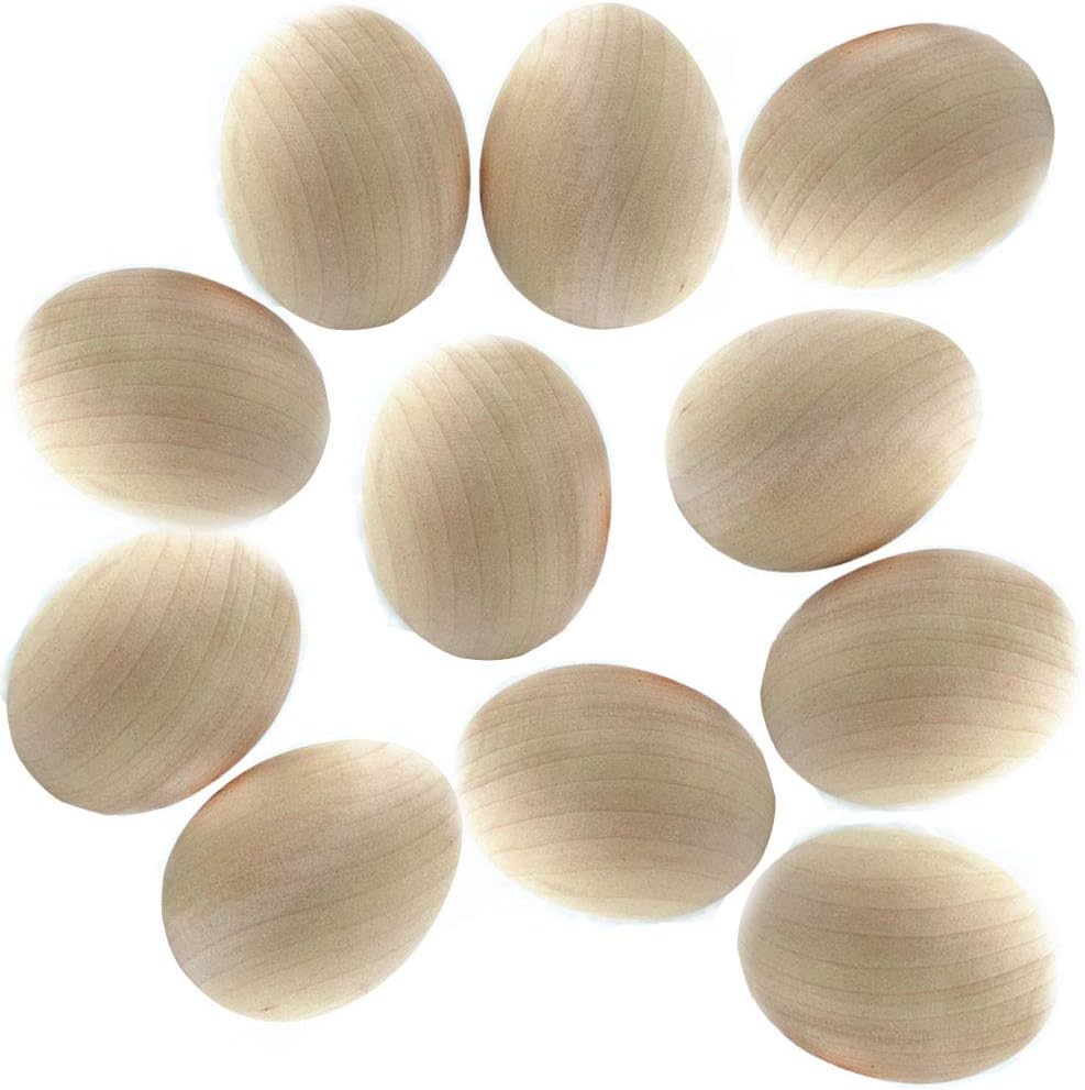 2-2/5" x 1-3/4" Unpainted Wooden Eggs, Bag of 12pcs Flat Bottom Unfinished Wood Eggs for Easter Crafts and Display. Goose Size Eggs, Unpainted Smooth, Ready to Paint and Decorate