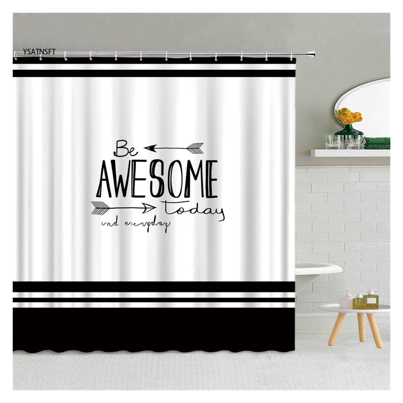 Rideau Douche Rideau de Douche Simple, Noir et Blanc, Motif de gouttelettes d'eau, en Tissu Polyester, for Salle de Bain, Suspendu, décoration de Maison(7050J,300x180cm-118x70in)