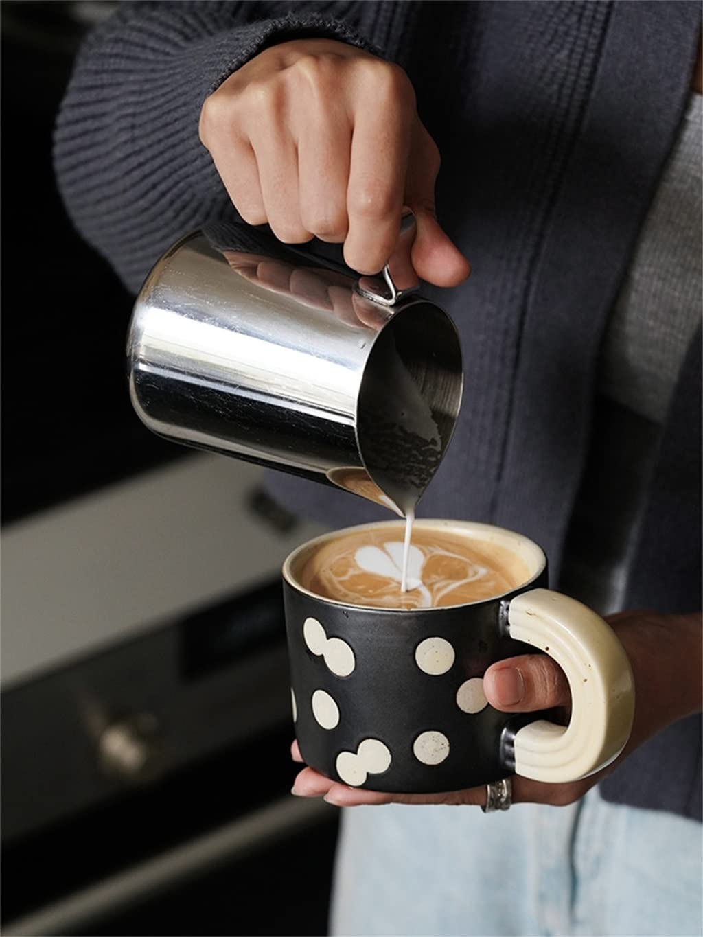 BBCBBZ kubki ceramiczne filiżanki do kawy estetyczna filiżanka do espresso kubek do herbaty naczynia do picia prezent na boże narodzenie filiżanki do herbaty (Argento)
