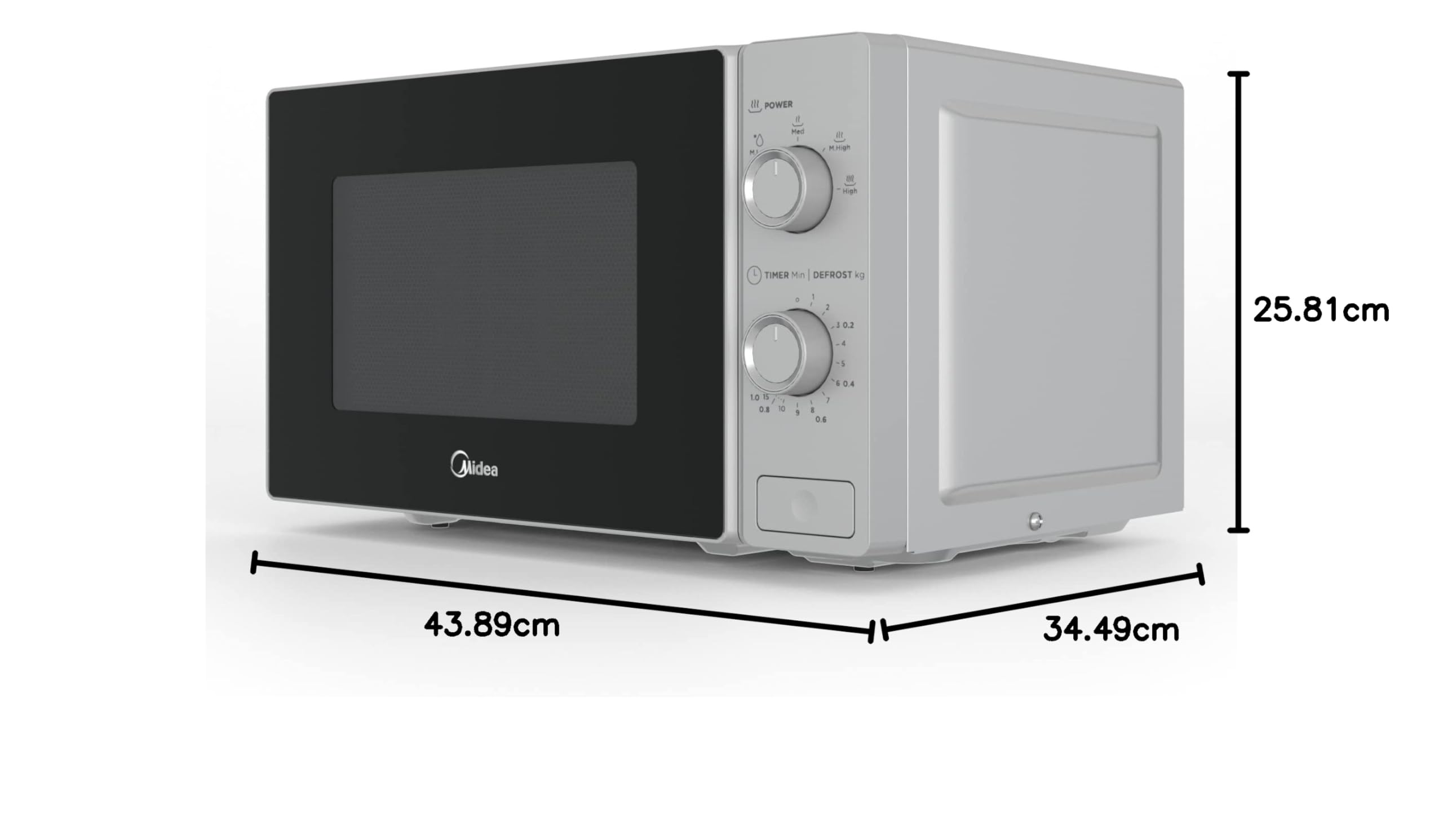 Midea Mikrowelle 20 l – 700 W – 5 Leistungsstufen – Auftauen nach Zeit oder Gewicht – schwarzes Glas mit Edelstahlrahmen – Element MCM208MMSP