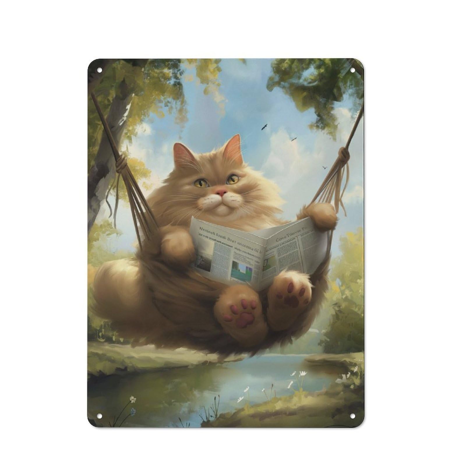 Junmoney Funny Cat Hammock Chilling For Lounge Or Reading Corner, Retro Metal Plaque 40X30cm, For Vintage Wall Decor Fans, For Metal Sign Collectors