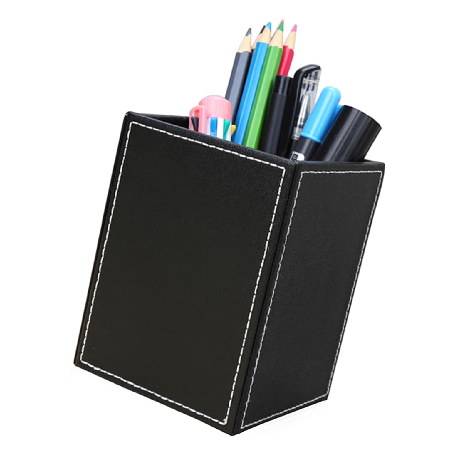 CRFFZ Pen Holders Makeup Brush Container Square Pencil Holders for Home and School Leather Pencil