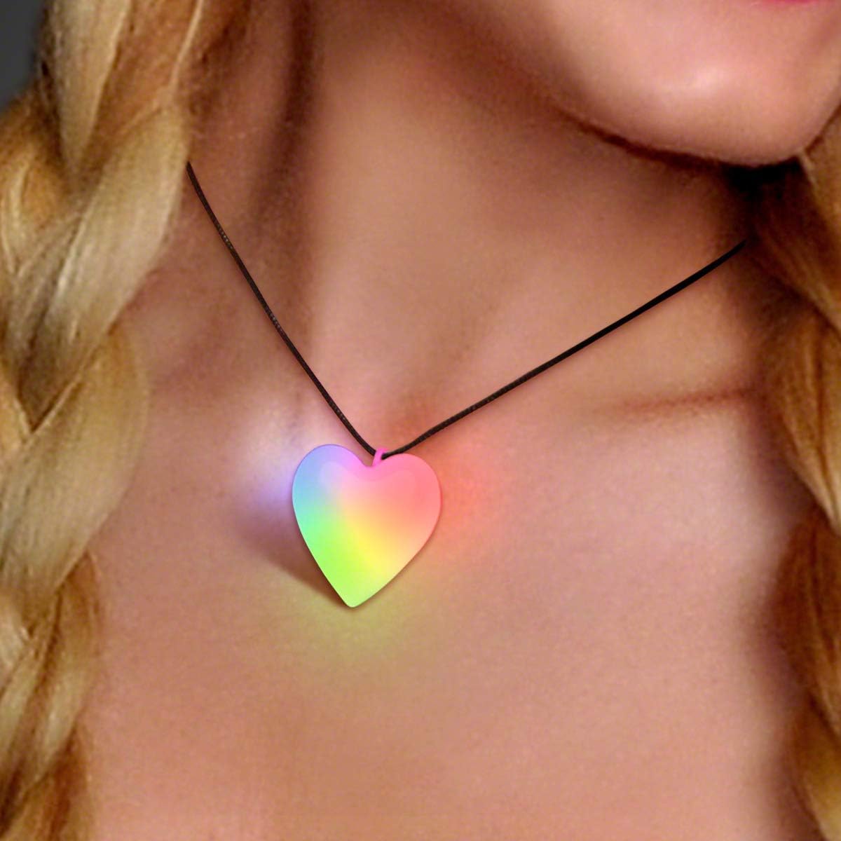 FlashingBlinkyLights Aurora Slow Color Changing LED Heart Shaped Light Up Necklace (Set of 25)