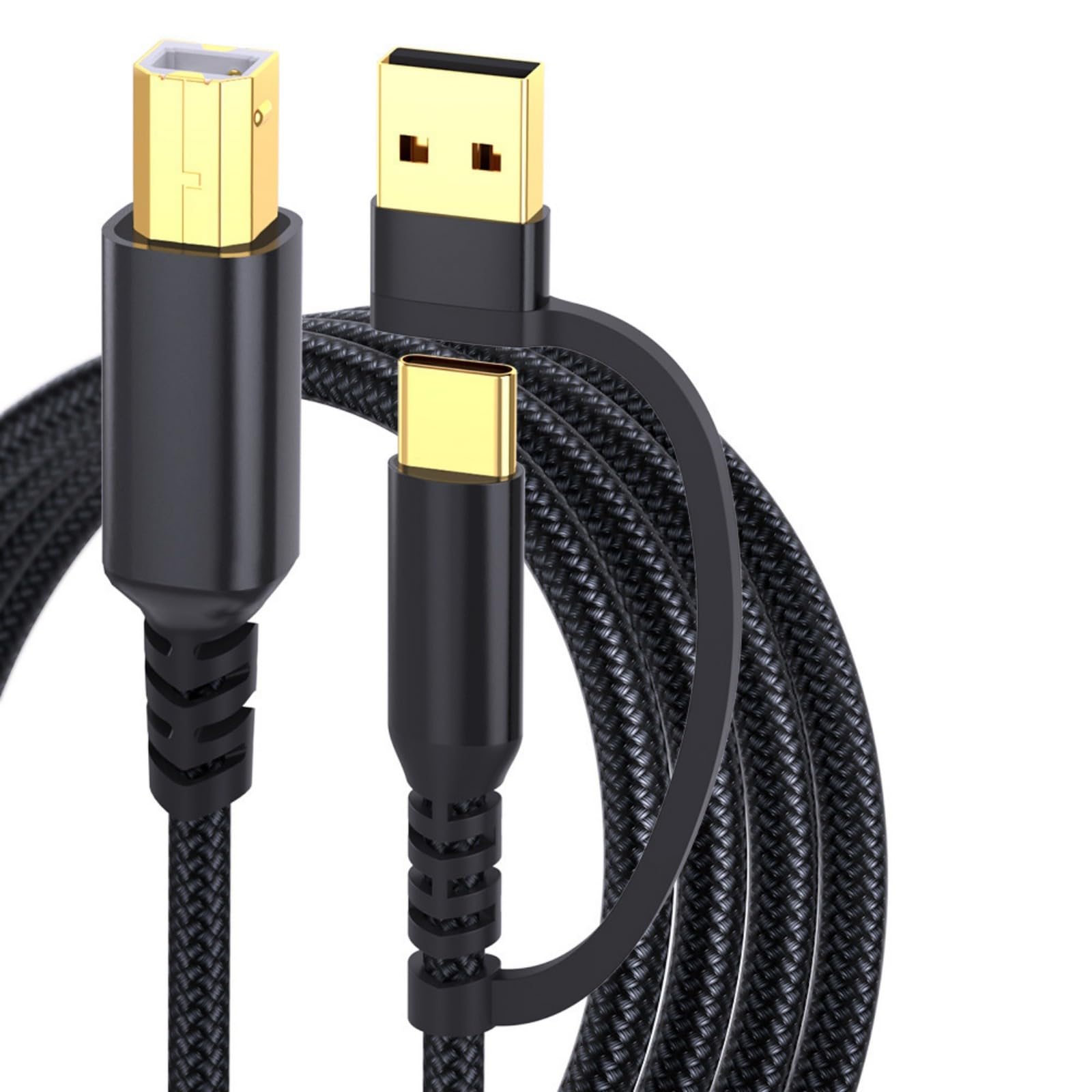 CAZSTYK 2 in 1 USB a C to USB B Braideds Printer Cable Controller Cord for Printers and Sound Interfaces C Cable for Digital Piano Controller