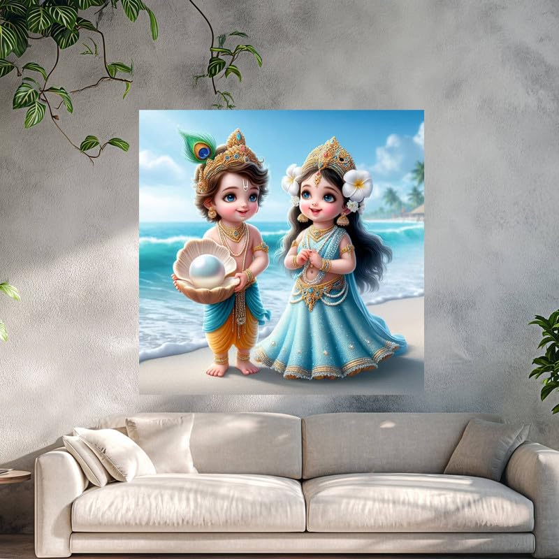 Image of British Terminal Cute little Bal Gopal Baby God Krishna| Kanha Ji | Laddu Lord Makhan Chor Painting Religious Poster for Pregnant Women for wall (matt thin vinyl,sticker,multicolor,unframed)| bj353