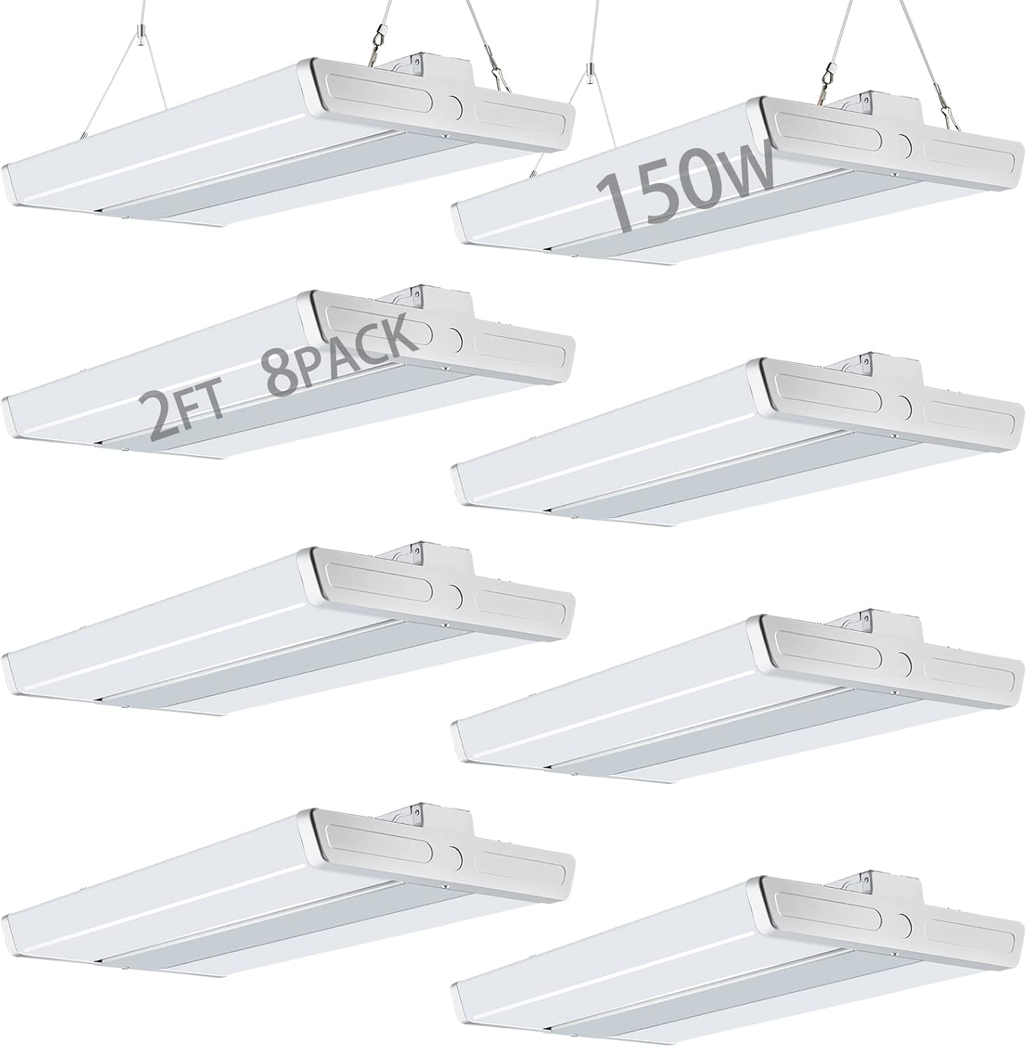 Lightdot 8 Pack LED High Bay Shop Light, 2FT (Large Area Illumination) 150W 21500LM [Eqv.600W MH/HPS] 5000K Daylight Linear Hanging Light for Warehouse, Energy Saving Upto 5600KW*8/5Yrs(5Hrs/Day) Modern-White 2FT | 8P?????