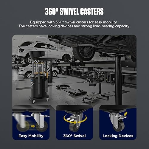 Miniatura 7 de AUTOOL Drenador de Aceite Portátil Autoevacuador, Evacuador de Líquidos de Acero de 18 Galones con Recipiente, Drenador Operado por Aire para Cambio