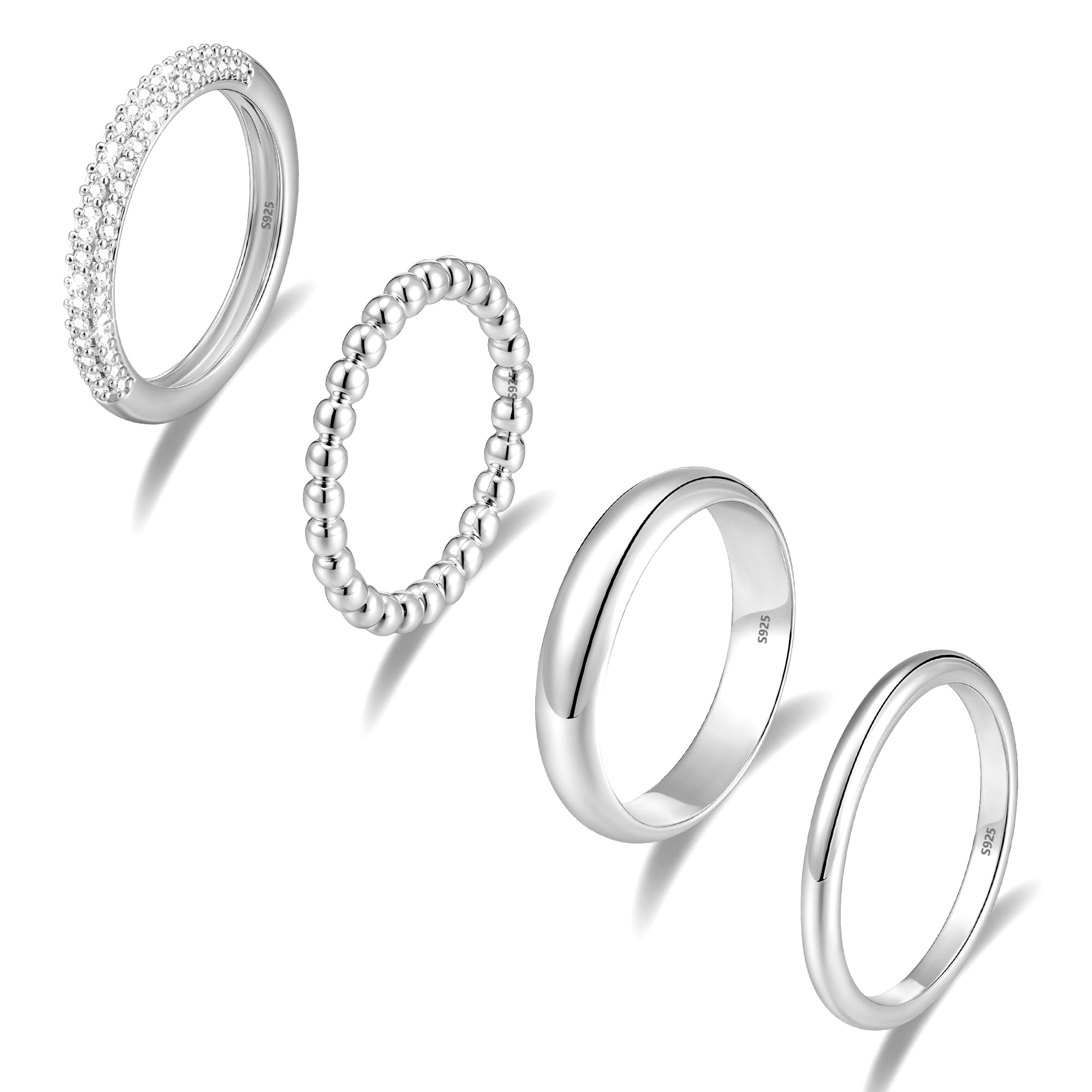 Gold Rings for Women, 4pcs Chunky Dome Stackable Rings for Women Non Tarnish Cubic Zirconia Wedding Bands Ring Set Statement Pinky Thumb Band Gold Jewelry Silver Dome CZ 8