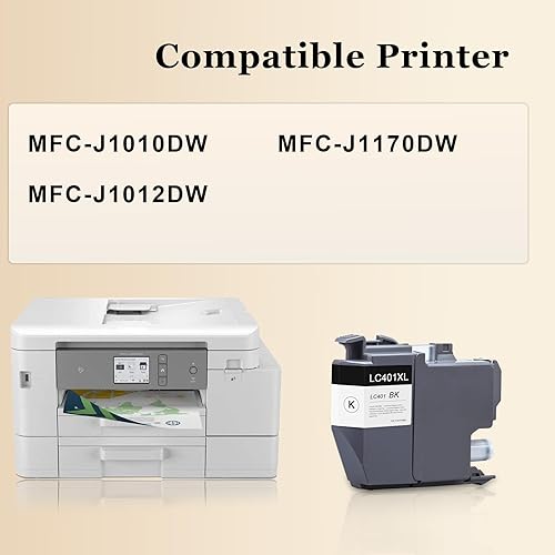 Miniatura 2 de LC401 Cartucho de tinta negra de alto rendimiento (paquete de 1) - Cartucho de tinta compatible con Loets LC401BK Reemplazo para tinta Brother LC401