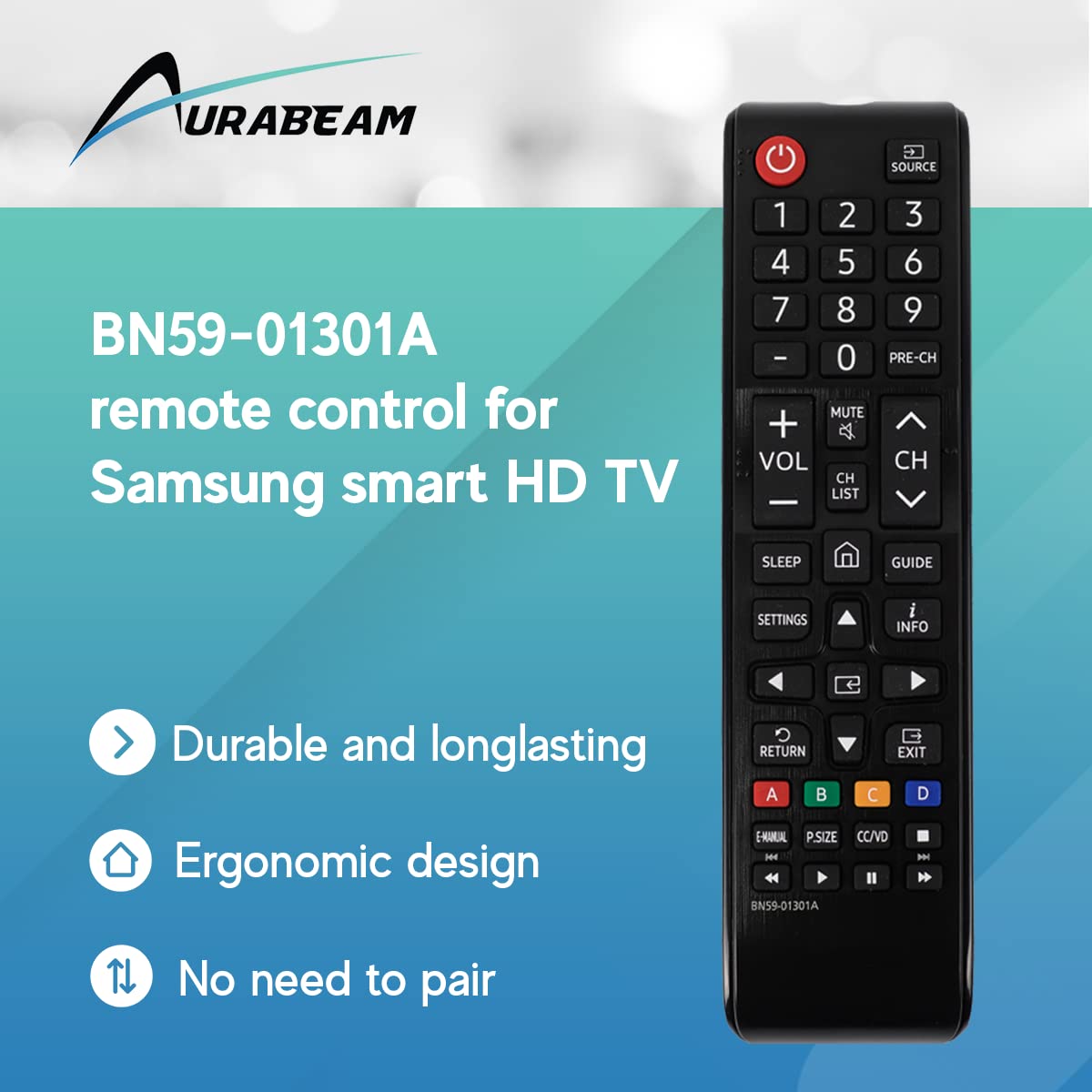 Universal Aurabeam BN59-01301A TV Remote Control Replacement for Samsung Smart 4K UDR HD LED Televisions