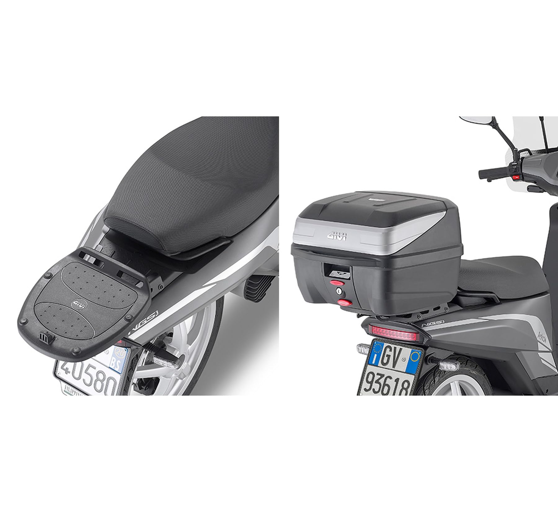 givi motorradkoffer alp44a monolock alpina aluminium 44 lt + träger kompatibel mit askoll ngs1-ngs2 2020 2021 2022 2023 2024 mototopgun alp44a + sr9031