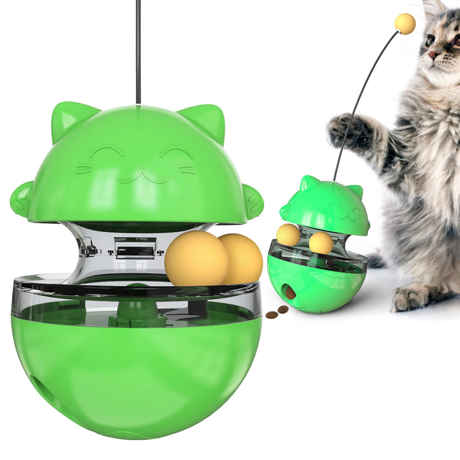 Cat Treat Dispenser Toy - Cat Interactive Toy and Cat Treat Ball, Tumbler Interactive Ball Cat Puzzle Feeder, Cat Food Puzzle Toy?Suitable for All Types of Cats and Small pet Dogs (Green)