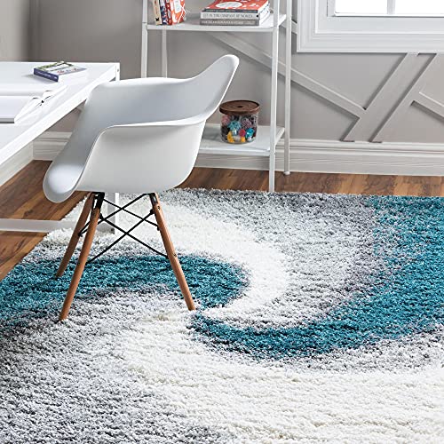 Rugs.com Soft Touch Shag Collection Area Rug â€“ 9x12 Turquoise Shag Rug Perfect for Living Rooms, Large Dining Rooms, Open Floorplans