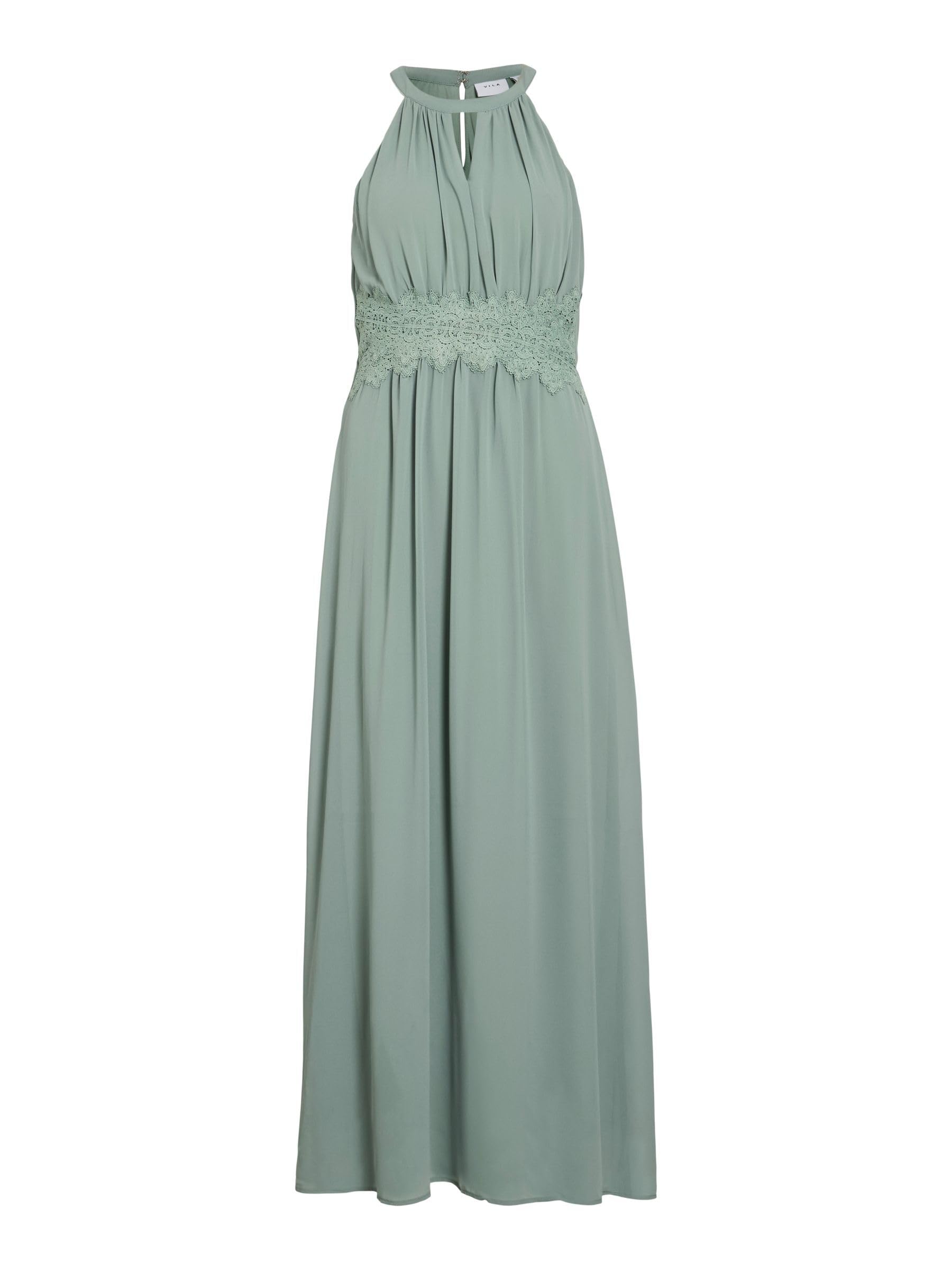 Vila Women's Vimilina Halter Neck Maxi Dress/Su-Noos, Green Milieu/Detail: Elastic, 8