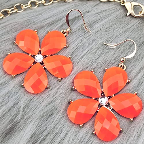 Firstmeet Shiny Flower Statement Collar Necklace with Earrings4