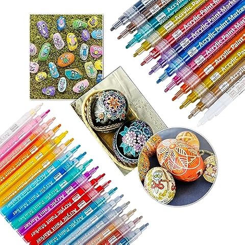 IMURZ Acrylic Paint Pens Markers for Rock Painting Glass Stone Wood pebble Ceramic Craft Supplies, 30Pcs Vibrant Colors Acrylic Pens for Graffiti Christmas Easter Egg Pumpkins Cover