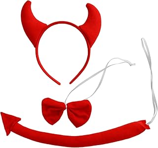Red Devil Costume Accessories Set,Devil Horn Headband Tail Bowtie Costume Kit for Halloween Masquerade Carnival Birthday Party Cosplay