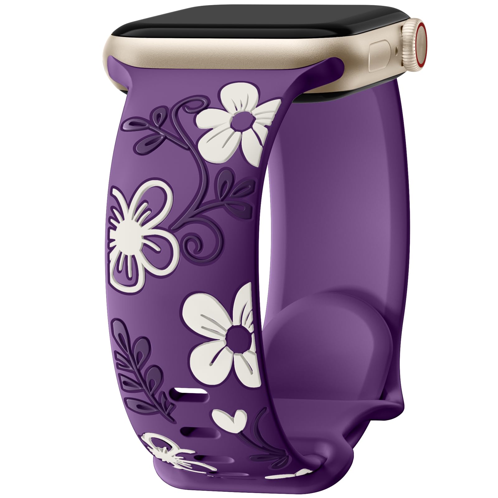 Witzon Floral Band Compatible with Apple Watch Bands For Women 40mm 41mm 38mm 42mm 44mm 45mm 46mm 49mm, Engraved Cute Flower Silicone Dressy Strap for iWatch Series 11 10 9 8 7 6 5 4 3 2 SE Ultra