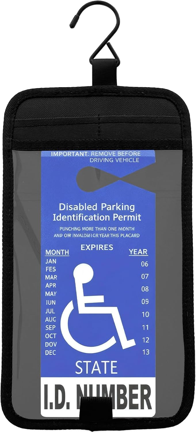 Handicap Parking Placard Holder, Parking Permit Holder, Transparent Disabled Permit Placard Protector with Plastic Large Hanger, Automotive Disabled Placard Protective Cover for Most Cars