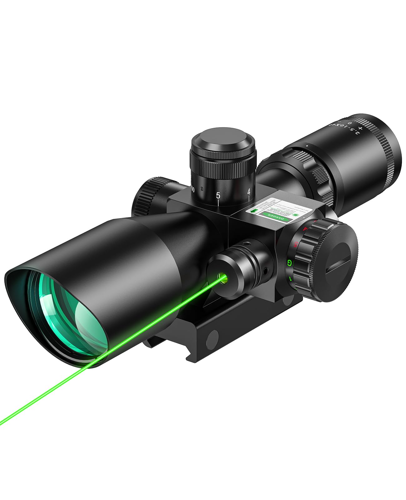 MidTen 2.5-10x40 Red Green Illuminated Mil-dot Scope with Red/Green Laser Combo - Green Lens Color & Mounts