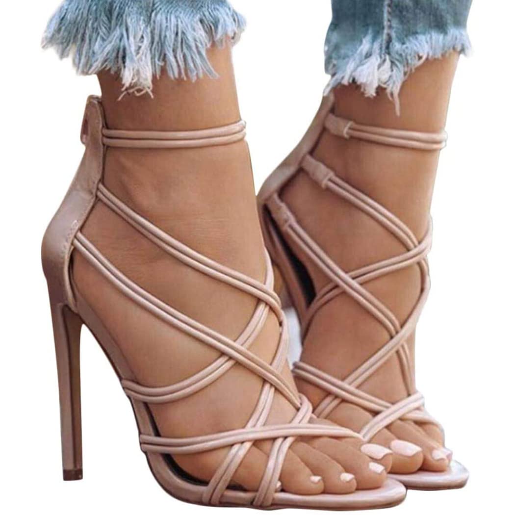Sandalias con Cordones para Mujer Sandalias de Tacón Stiletto Sexy Abiertas Punta Abierta Tacón Alto Zapato con Correas Cruzadas,1,43CN