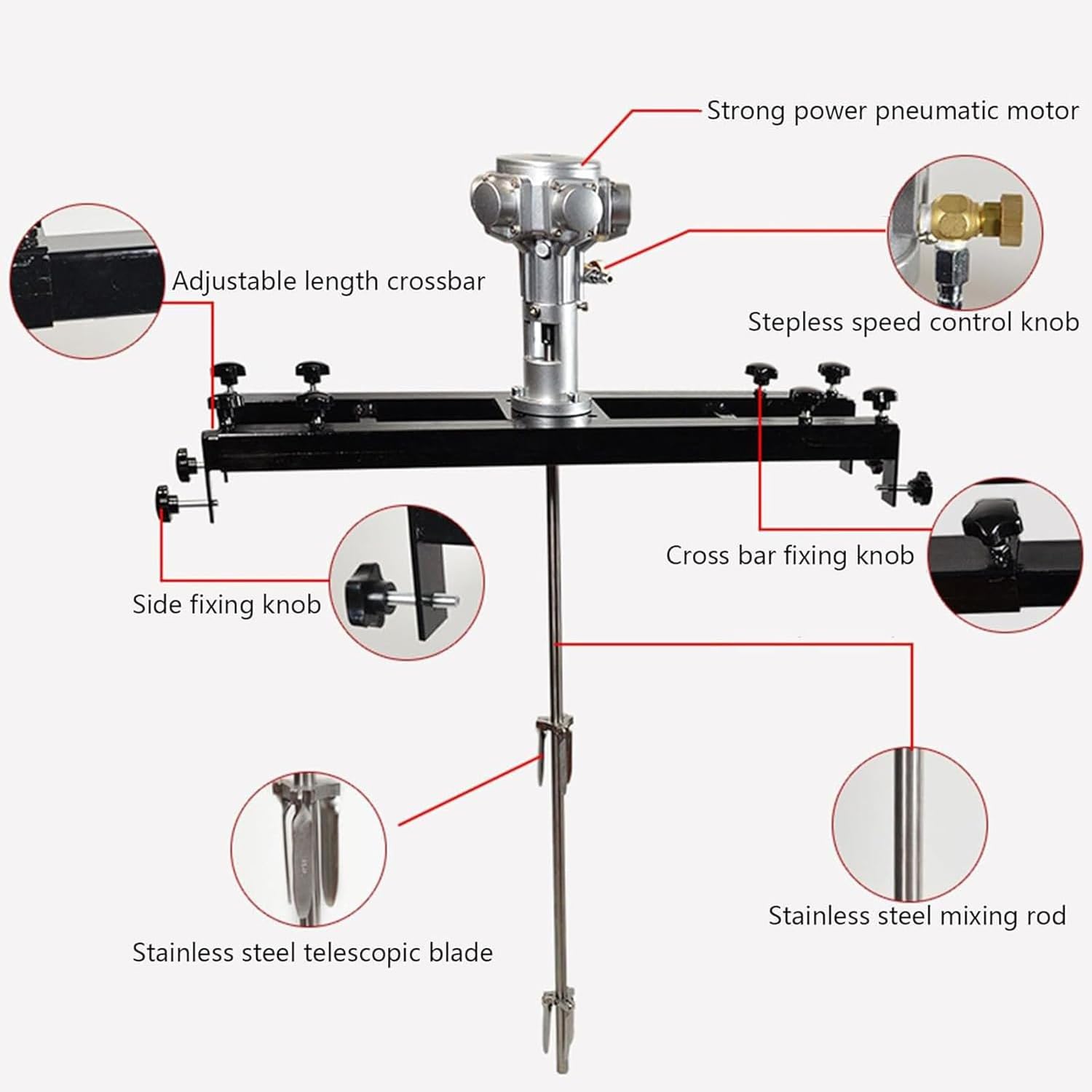 Miscelatore for vernice, miscelatore for vernice commerciale da 1000 litri, agitatore pneumatico con gancio di supporto, dimensioni regolabili, elica pieghevole,