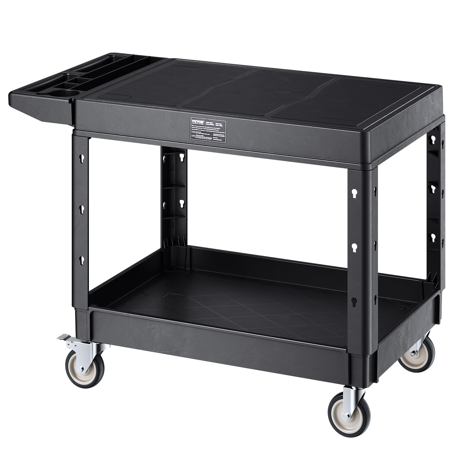 VEVOR Carrello Portaoggetti in Plastica Resistente a Due Ripiani con Ruote Girevoli a 360° Carrello di Servizio da 940 x 645 mm Capacità di Carico di 250 kg Adatto per Magazzino, Garage, Pulizia