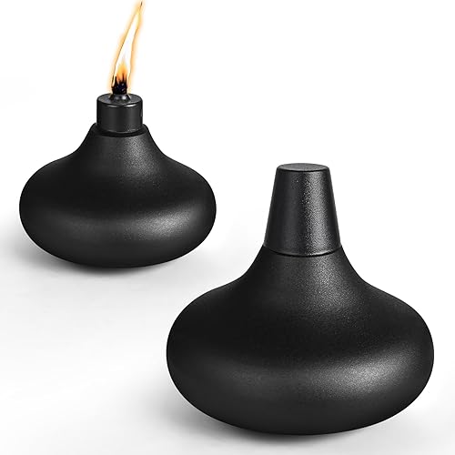 Paquete de 2 antorchas de metal para mesa, antorchas de citronela de 24.5 onzas para exteriores, linterna recargable con mechas y cubiertas,