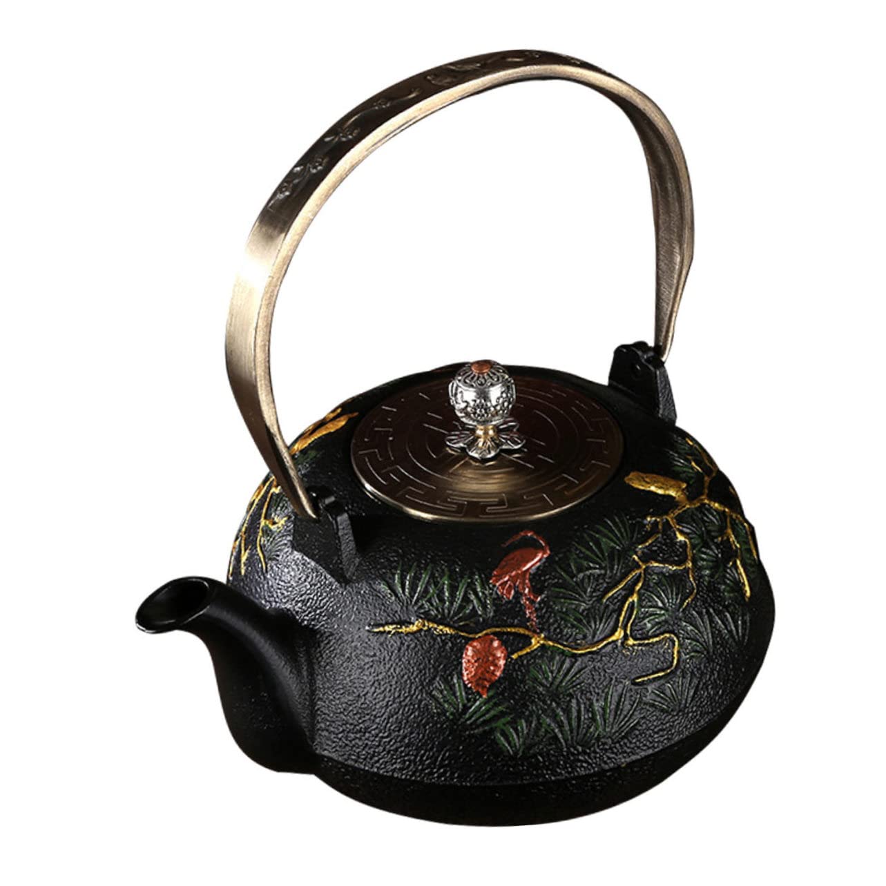 Théière Rétro en Fer Artisanal 1l sans Revêtement avec Infuseur Amovible pour Thé en Vrac et Fleurs, Bouilloire Vintage Adaptée la Maison Bureau