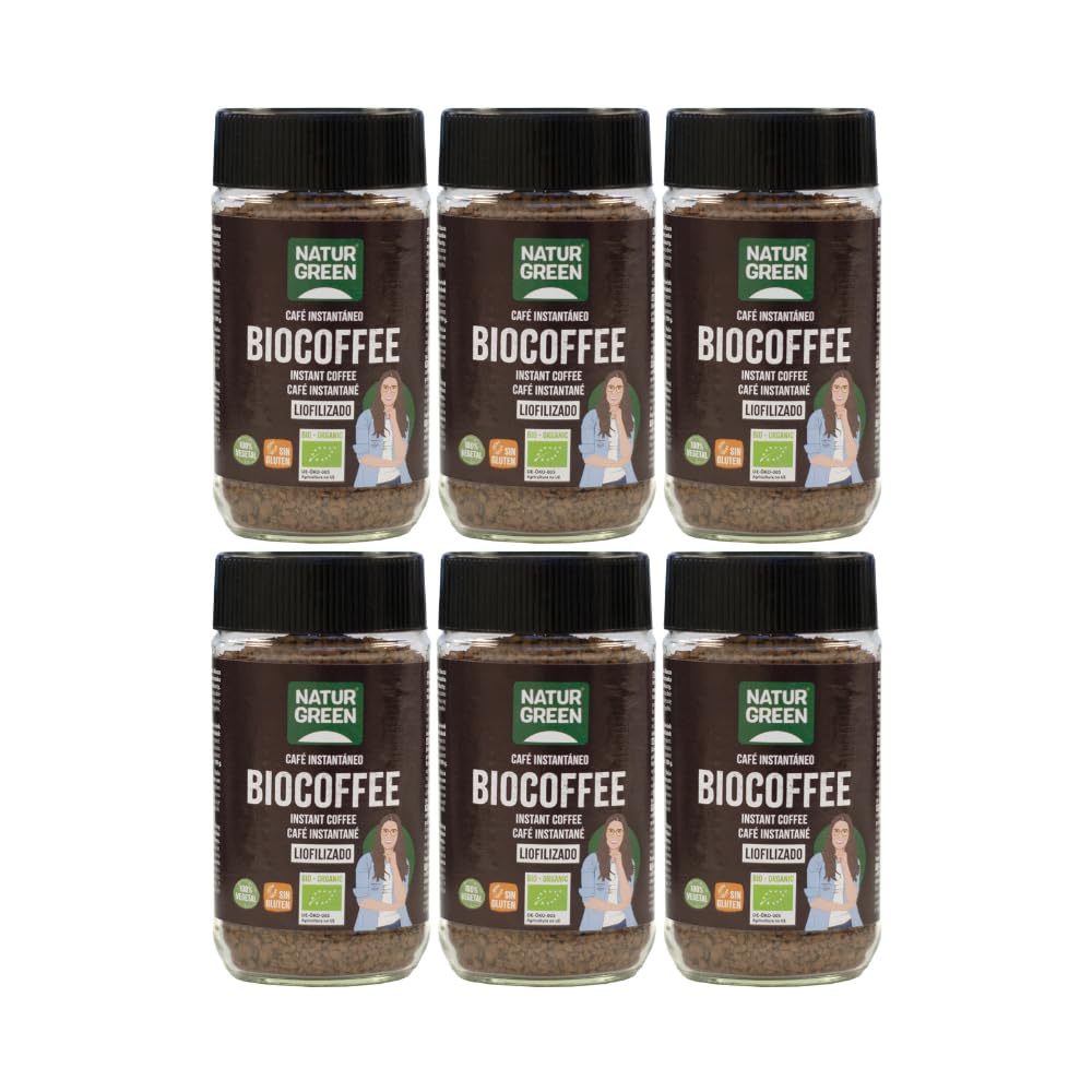NaturGreen - Biocoffee Instant, Pack 6 x 100 g, Café Soluble Instantáneo, Vegano