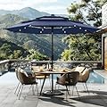 Sophia & William 10ft Patio Umbrellas 3-Tier Umbrella Outdoor Patio Umbrellas with Lights Vented Top 24 LED lights Adjustable Tilt for Pool Garden Backyard, Navy