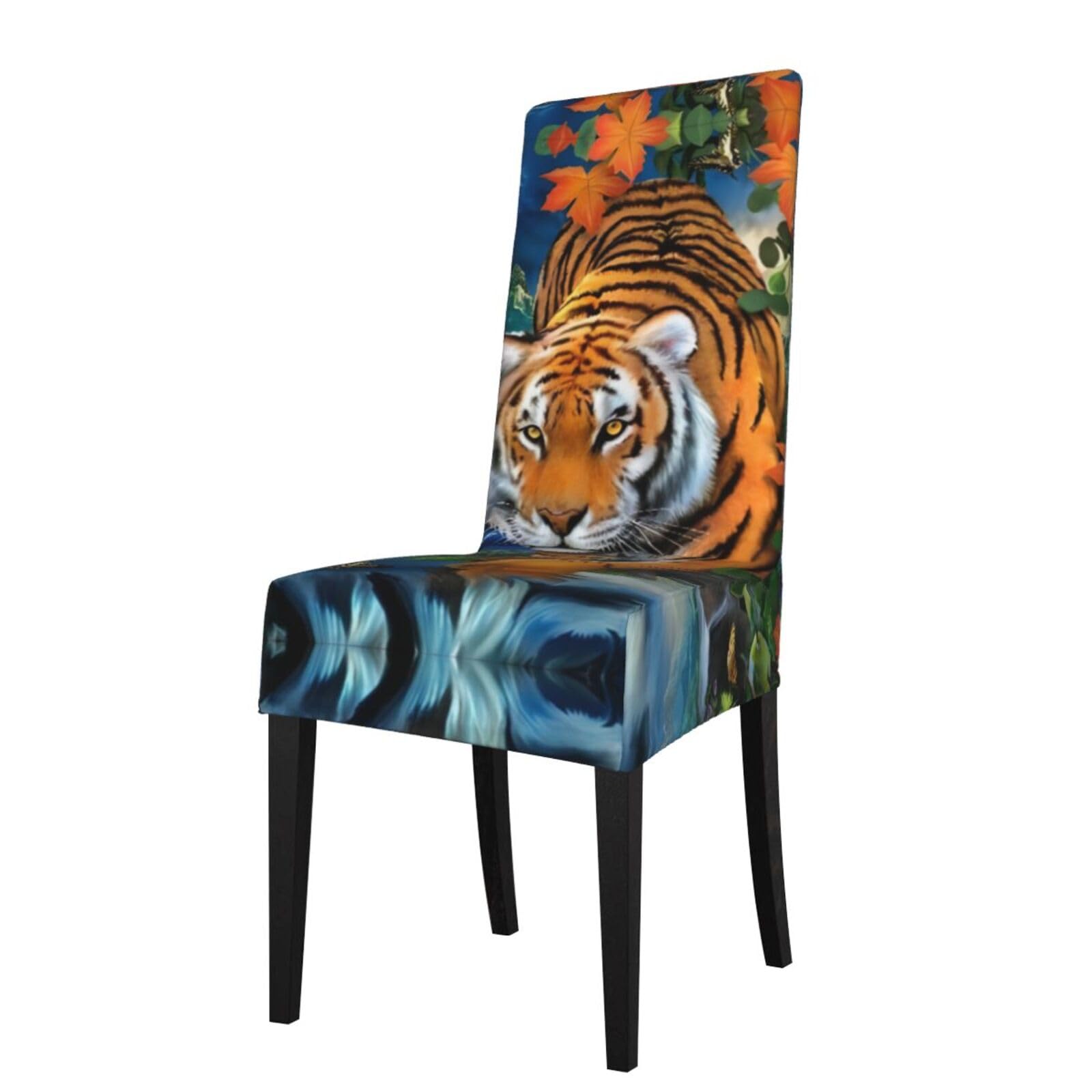 HJFCZH Tiger Butterfly Bird Prints Dining Chair Throw Covers – Stretchable Slipcovers for Chair Seat Back – Protect Furniture from Kids & Pets – Easy Care, No Ironing Needed
