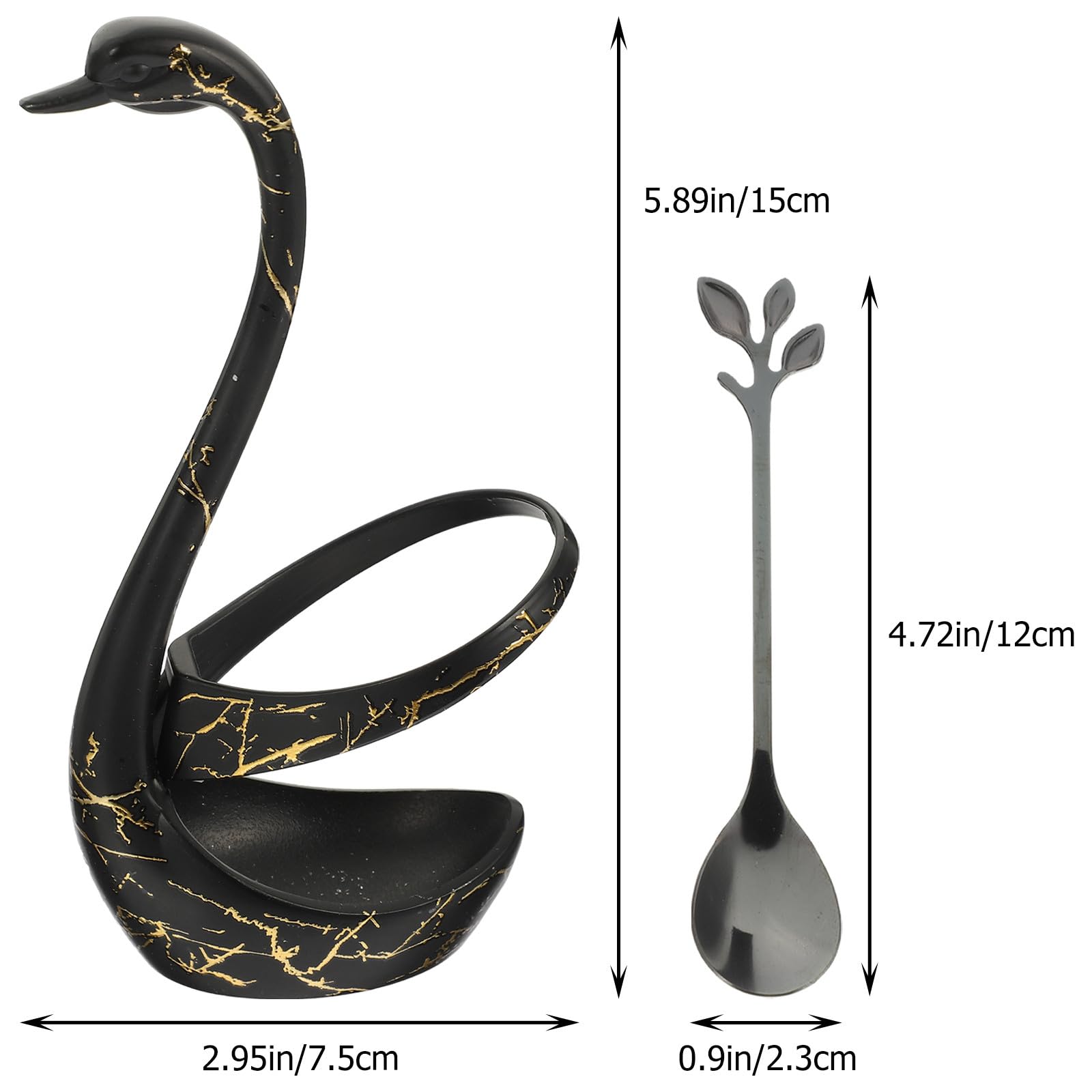 BESPORTBLE Set 6 Cucchiaini da Caffè in Acciaio Inox Porta Cucchiaino a Forma di Cigno Nero, Cucchiai da Dessert e Frutta Supporto Elegante per Uso Domestico e Feste