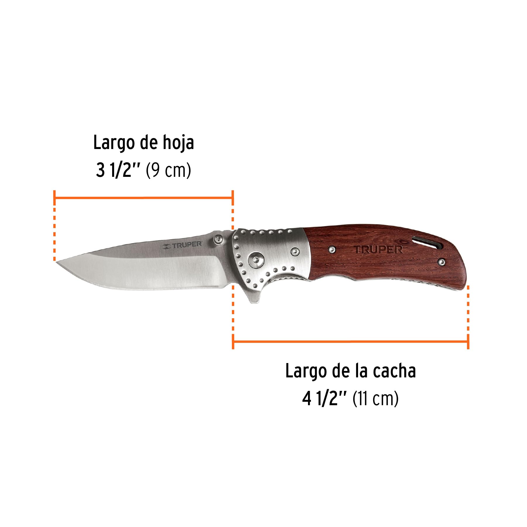 Truper NV-4, Coltello pieghevole pieghevole, manico in legno, 4-1/2"