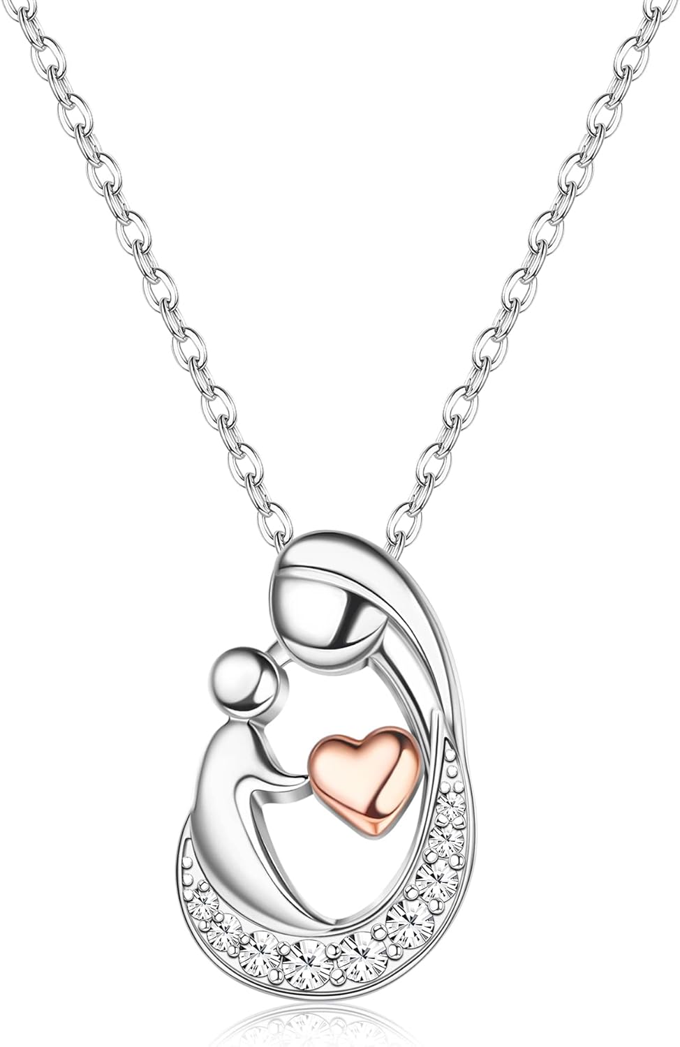 MILACOLATO Mother’s Day Gifts S925 Sterling Silver Mother Daughter Necklaces 18K White Gold Filled Mom and Child Heart Birthstone Necklace Mom Pendant Necklaces for Mom New Mum Grandma Women Wife