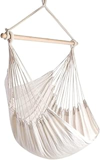 Sgualie   Hamaca Silla de relajación para Colgar Silla Colgante Comodidad Superior y Durabilidad Interior/Exterior Dormitorios Patio Embarcadero Jardín Patio, Blanco cremoso, L