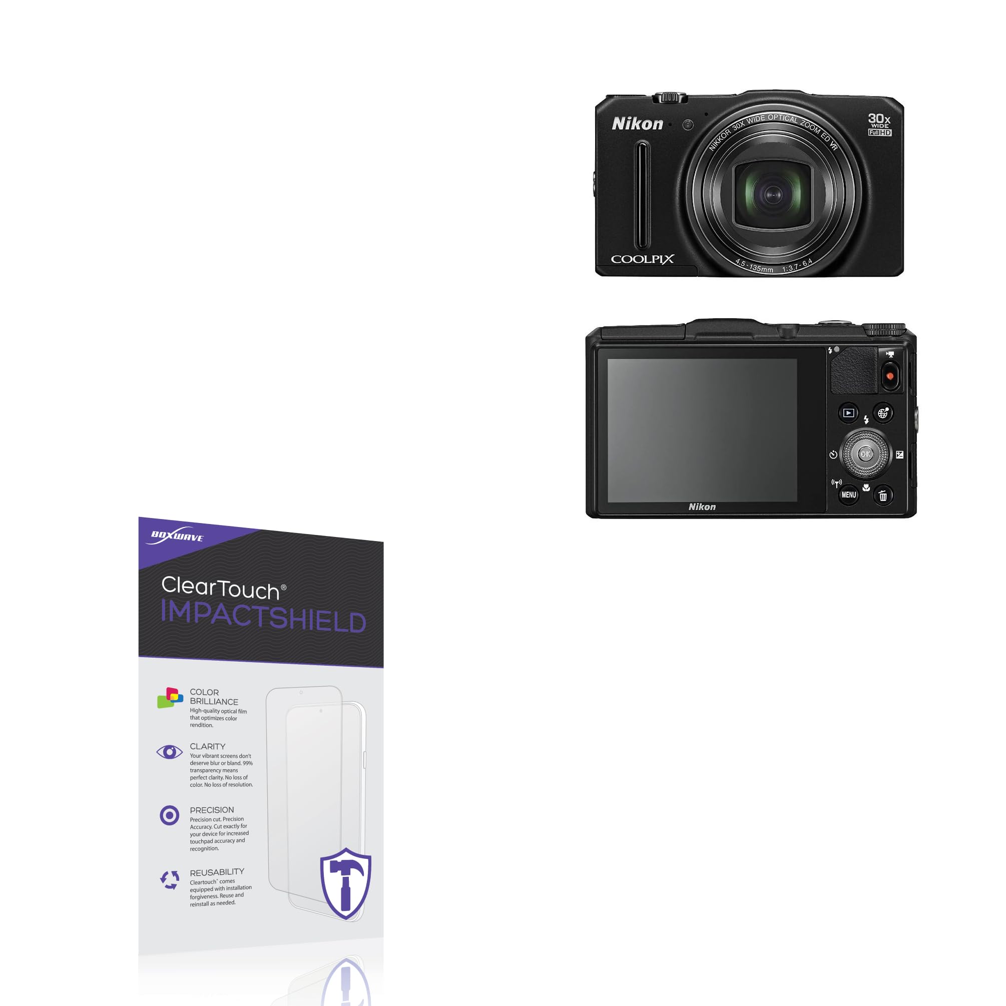 BoxWave Screen Protector Compatible with Nikon Coolpix S9700 - ClearTouch ImpactShield (2-Pack), Impenetrable Screen Protector Flexible Film