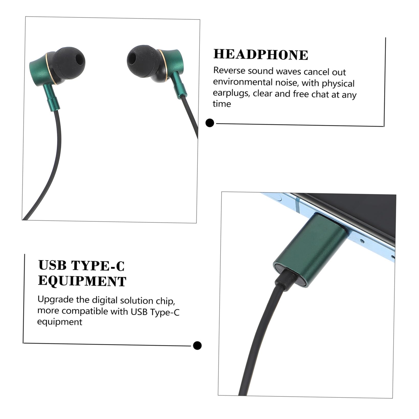 Mikikit 4pezzi Cuffie In-ear Usb Type-c Microfono Cancellazione Per Smartphone e Tablet Audio Stereo e Comfort Duraturo