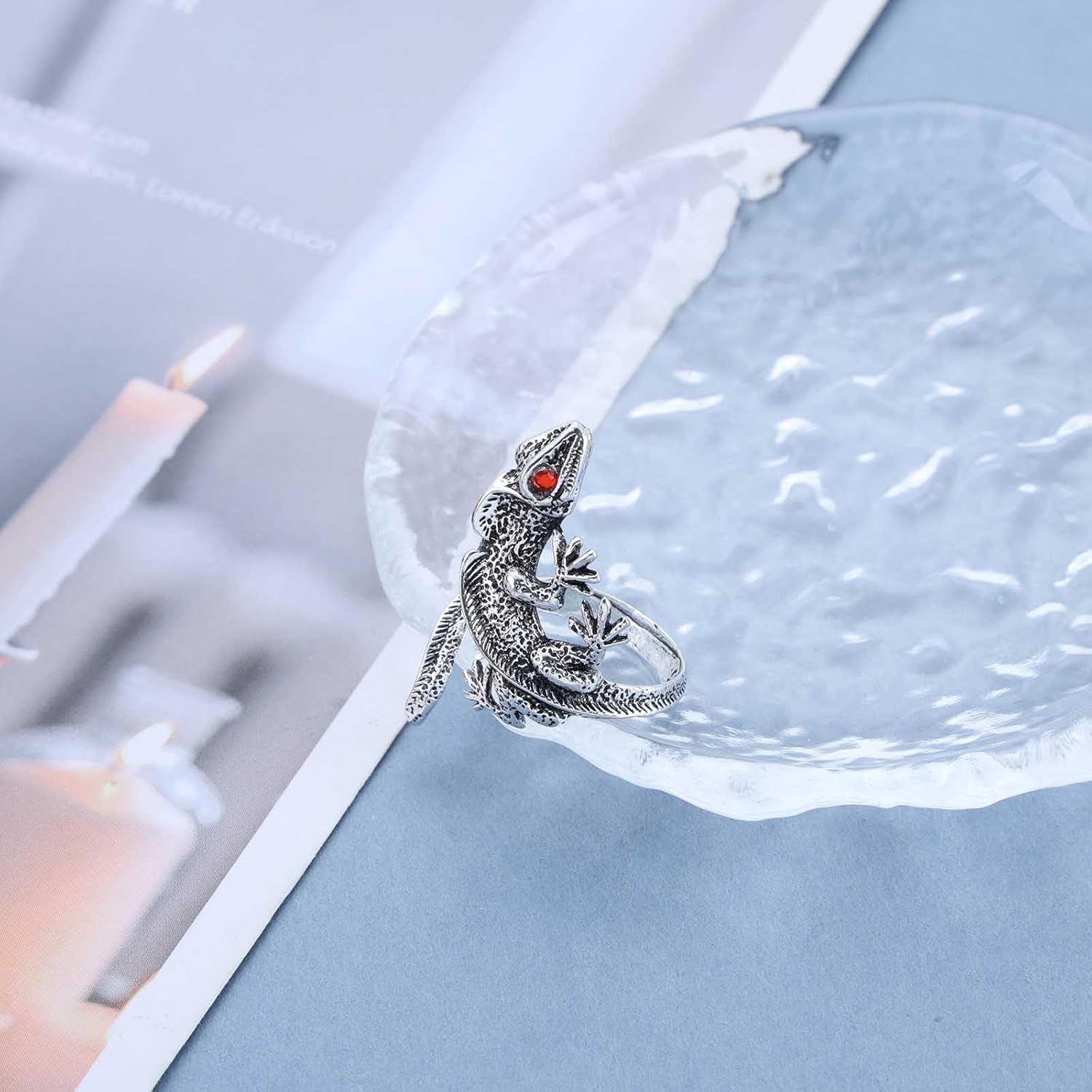 Andelaisi Boho Lizard Finger Ring Vintage Gecko Wrap Open Ring Silver 3D Lizard Open Knuckle Ring Chameleons Adjustable Stacking Ring Jewelry for Women - Image 7