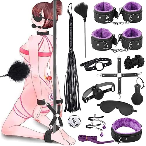 Qoosea 13 Pièces Kits de Bondage SM Sex Toys Erotiques Set Adultes Toy Parfait pour Couple Ensemble de Jouets Sexuels Érotiques Bondage SM Menottes pour Les Débutants Jouets Sexuels (Violet Noir) - S7