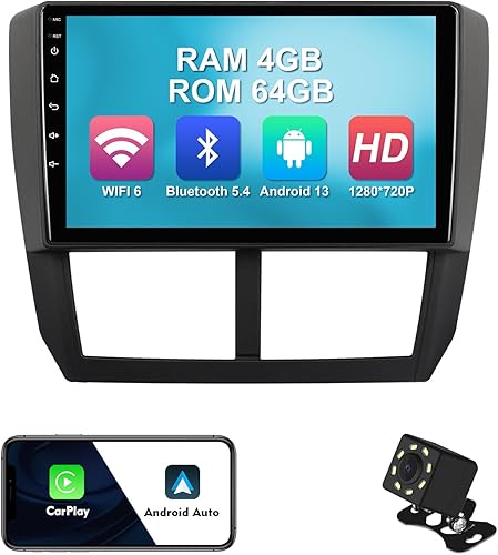 6+128G 9 inches Android 12 Double Din Car Stereo for Subaru Forester 2008-2012 Impreza 2008-2011 IPS Touchscreen Screen Car Radio with Carplay &