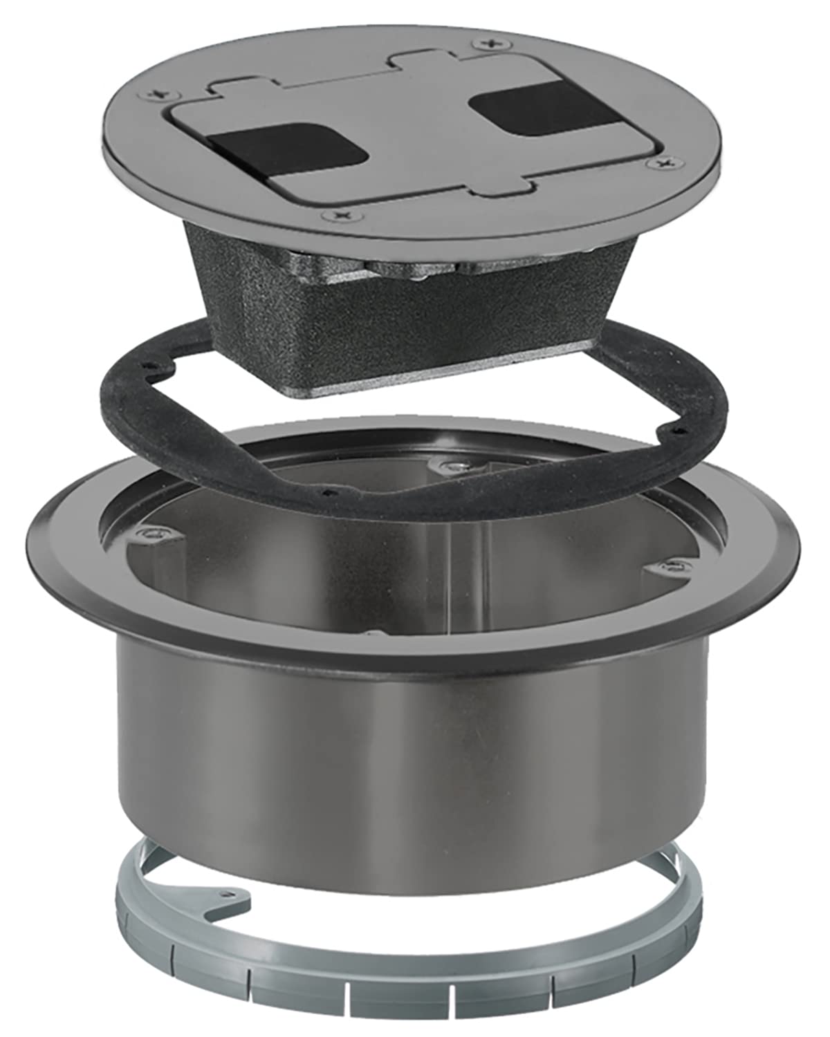 RACO 6239BK Floor Kit with Recessed Duplex 15A TR Device and Adjustable Steel Box, 1-Gang, Black & Bryant Electric RF406GY Floor Box Cover with 15A 125V Outlet Included, Gray